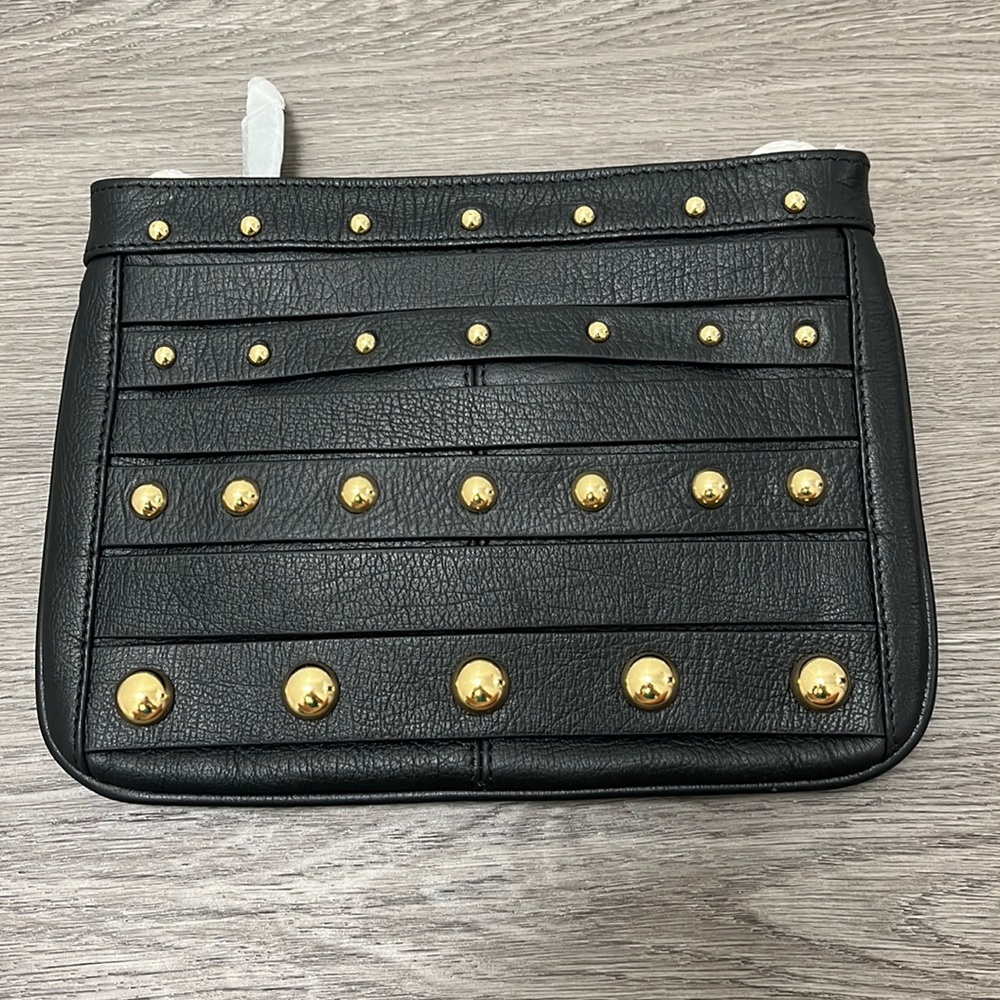 Sobella Italian Leather black with gold embellishments Crossbody bag -new in bag